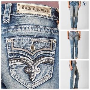❤️NeW❤️ ROCK REVIVAL VIEN EMBELLISHED BLING EASY STRAIGHT JEANS SIZE 28